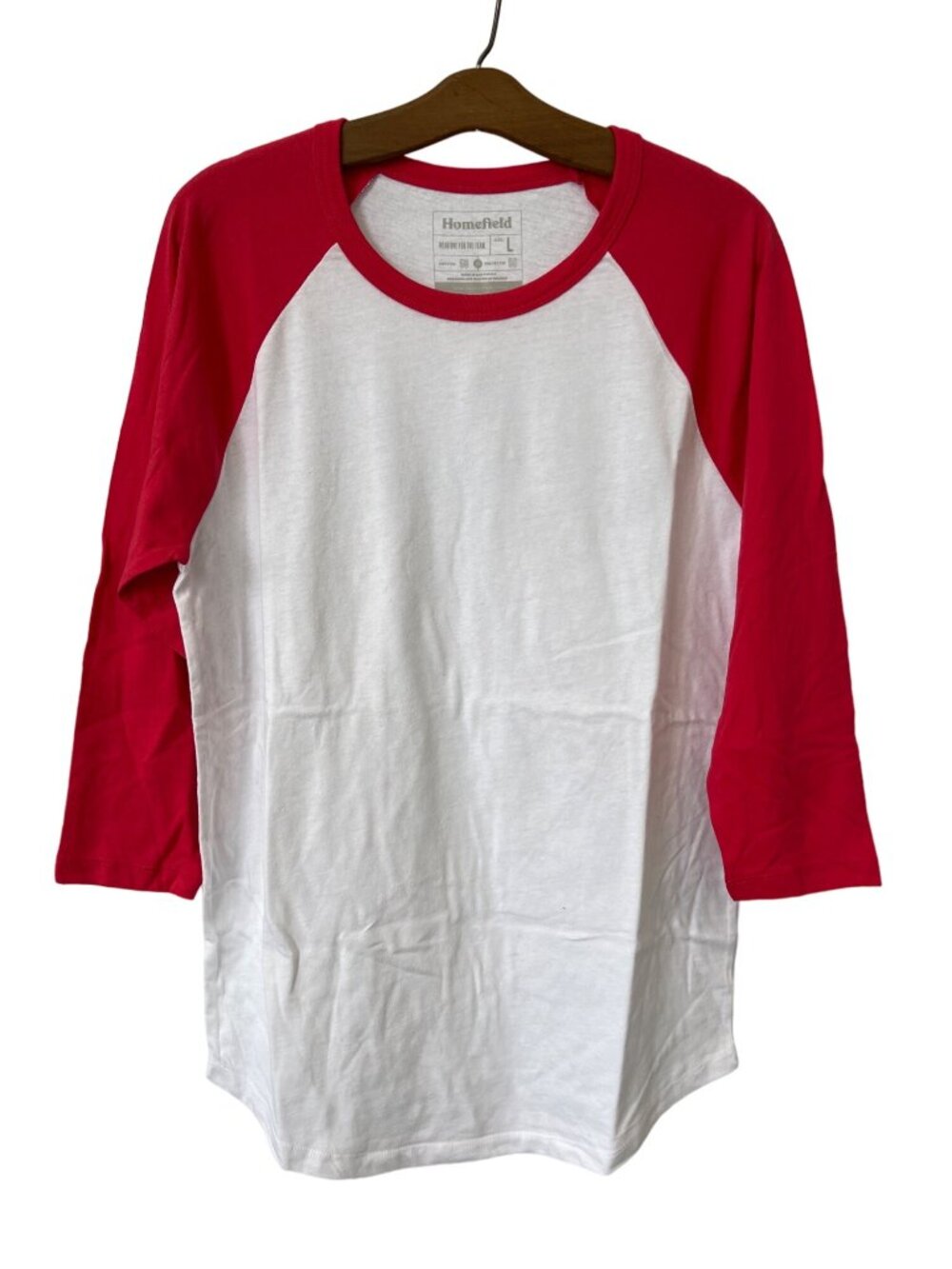 Homefield Baseball T Shirt Large Raglan Sleeve White Pink Cotton Polyester NEW